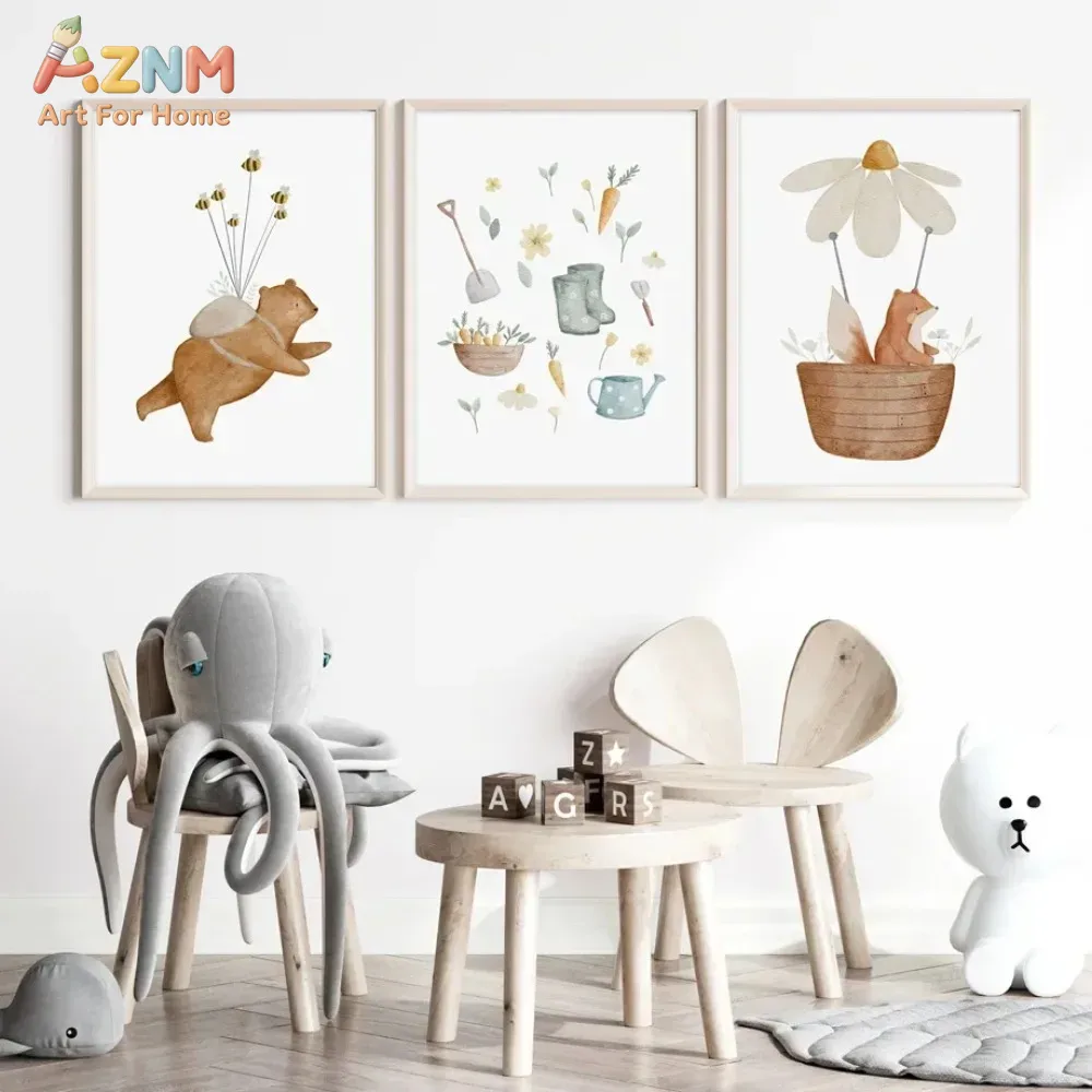 AZNM Watercolor Bear Fox Anima - Baby Nursery Frames recension och pris