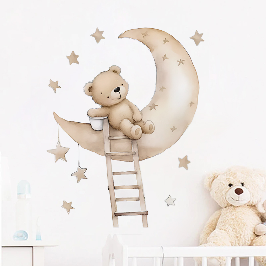 Cute Bear Star Cloud Wall Stic - Baby Nursery Decor Girl recension och pris