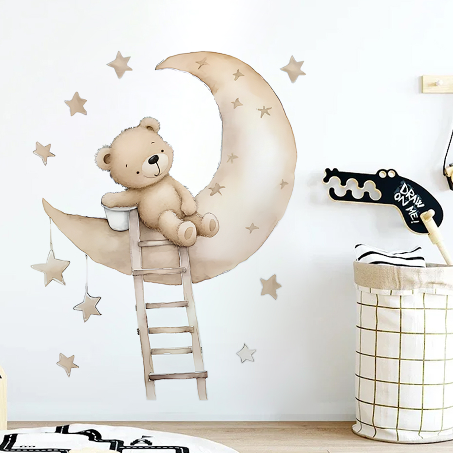 Cute Bear Star Cloud Wall Stic - Baby Nursery Decor Girl recension och pris