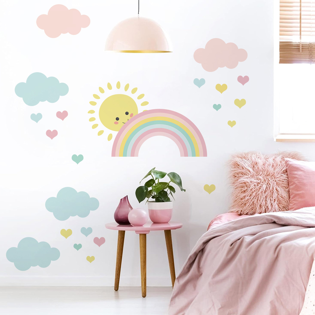 Cartoon Sun Rainbow Clouds Wal - Baby Nursery Decor Girl recension och pris