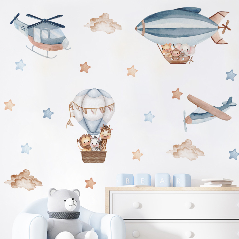 Watercolor Animals Hot Air Bal - Baby Nursery Boy recension och pris