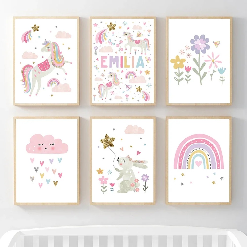 Pink Unicorn Rabbit Rainbow Cl - Baby Nursery Decor Girl recension och pris